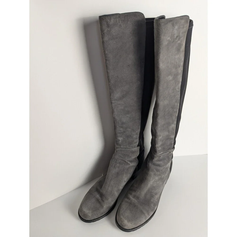 Stuart Weitzman Gray And Black 5050 Suede Knee‎ Boots Size 7.5M Stretch Low Heel